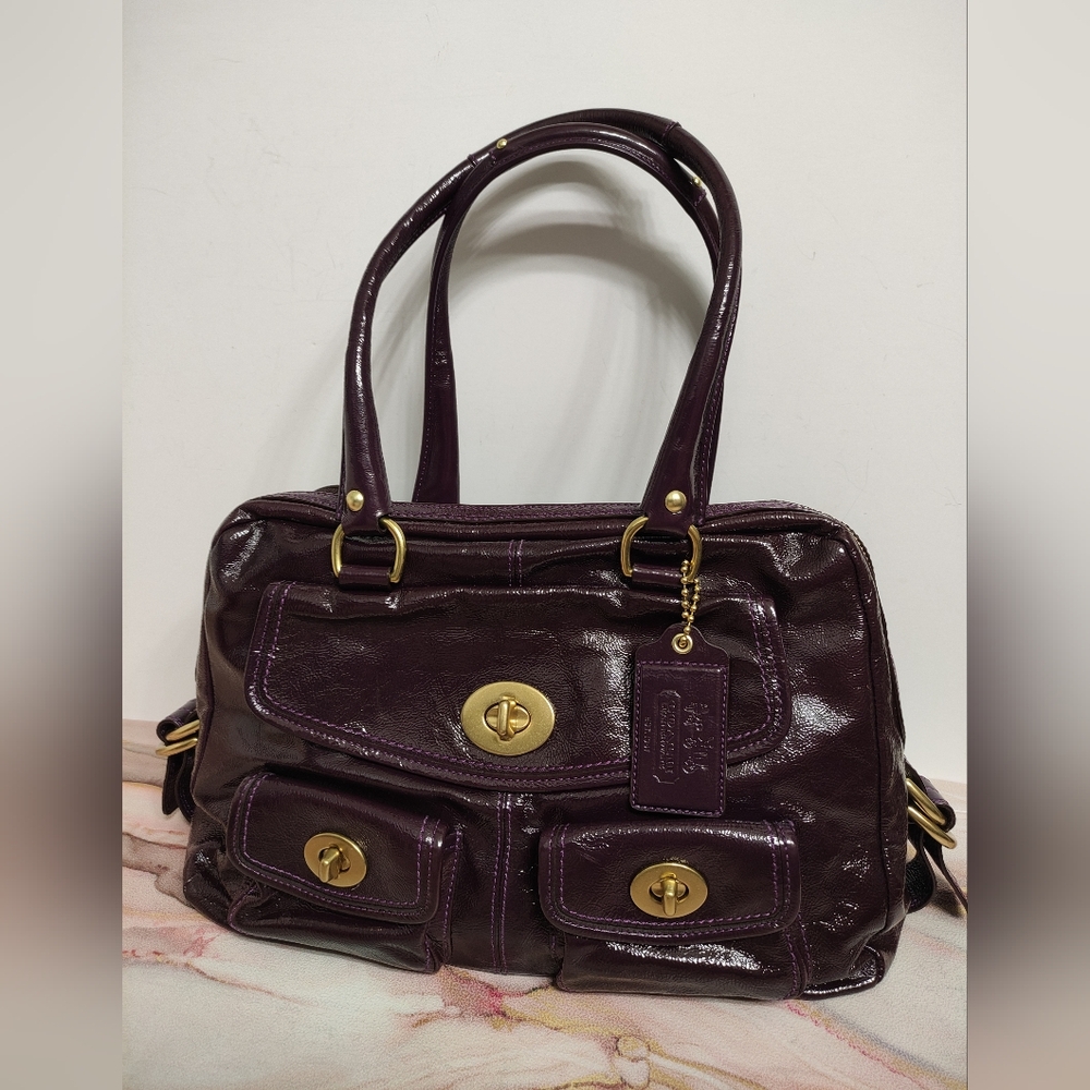 Coach 13051 Legacy Peyton Patent Leather Tote Bag Purse Satchel Purple Y2K